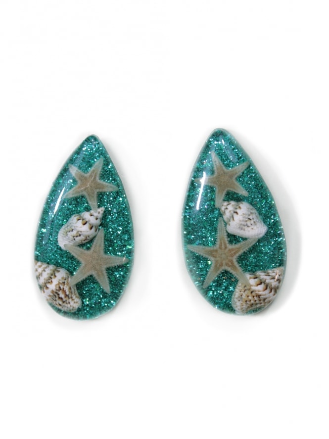Conch Shell Glitter Earrings Teal