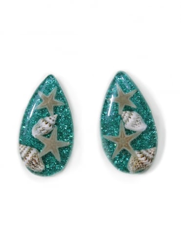 Conch Shell Glitter Earrings Teal
