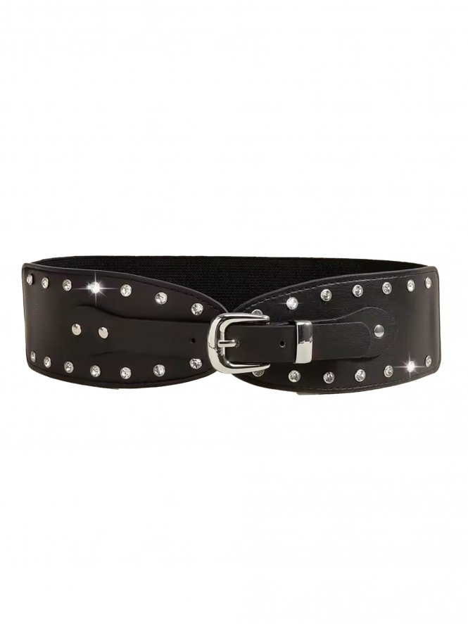 Diamante Belt Elasticated Black