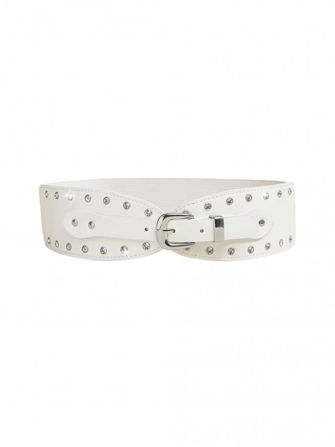 Diamante Belt Elasticated White