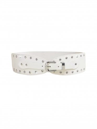 Diamante Belt Elasticated White