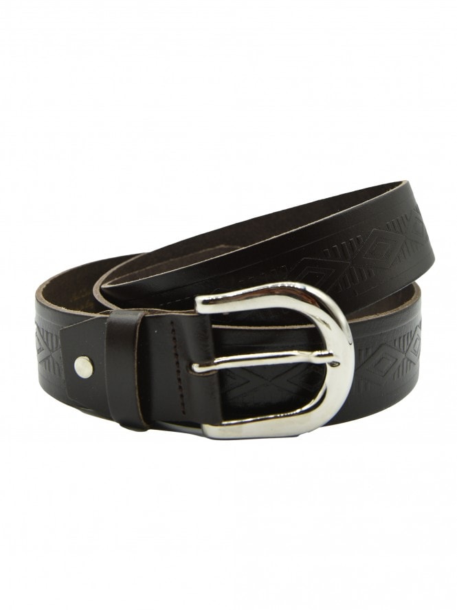 Diamond Embossed Brown Leather Belt
