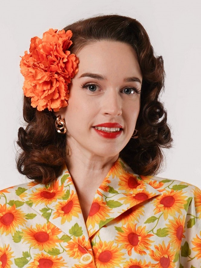 Double Chrysanthemum Orange Hair Clip