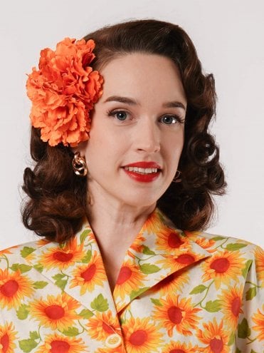Double Chrysanthemum Orange Hair Clip