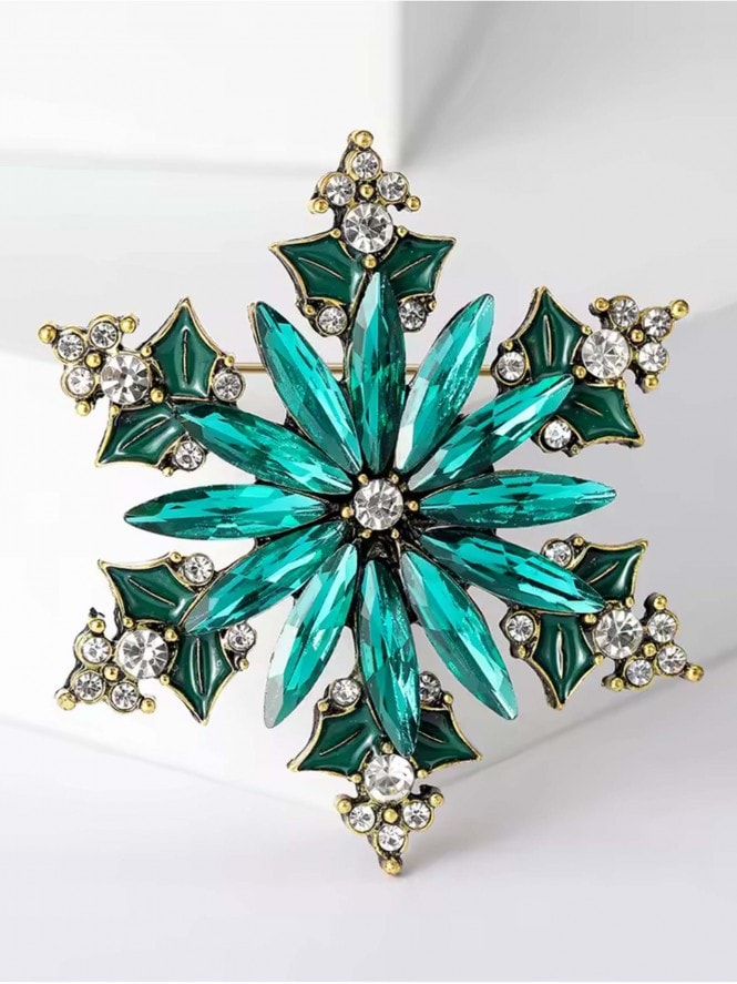 Festive Snowflake Brooch Green