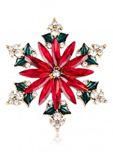 Festive Snowflake Brooch Red