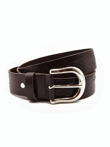 Floral Brown Leather Belt