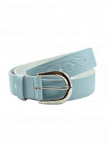 Floral Sky Blue Leather Belt
