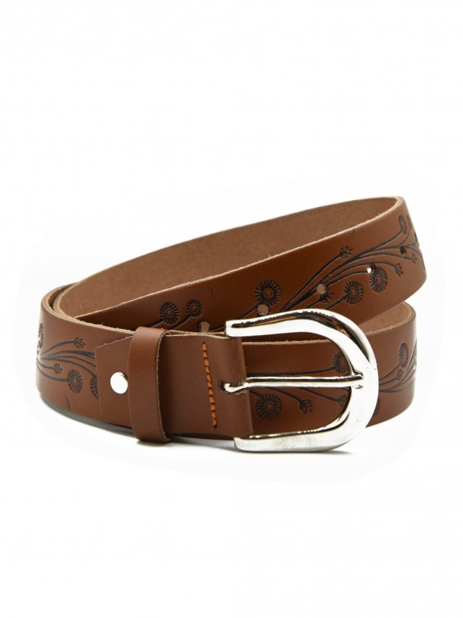 Floral Tan Leather Belt