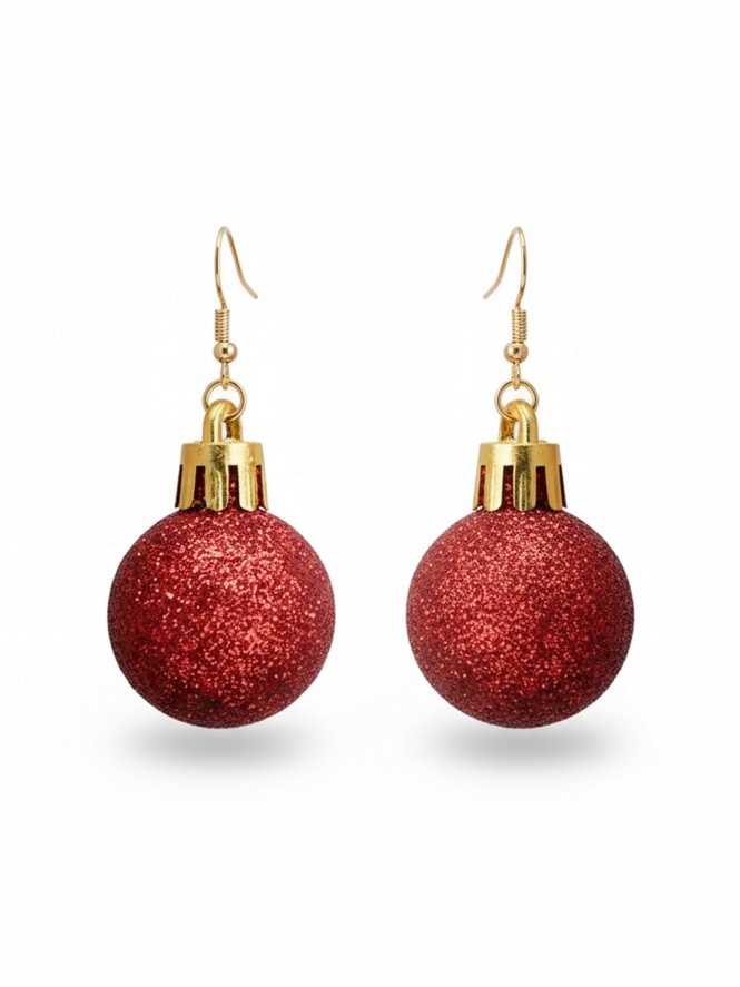 Glitter Baubles Earrings Red
