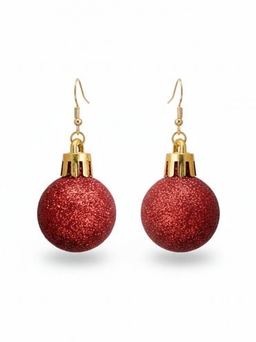 Glitter Baubles Earrings Red