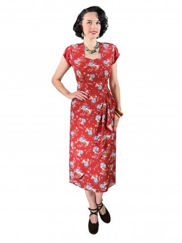 Gloria 1940s Dress Bonnet Red