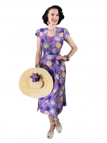 Gloria 1940s Dress Chrysanthemum Purple