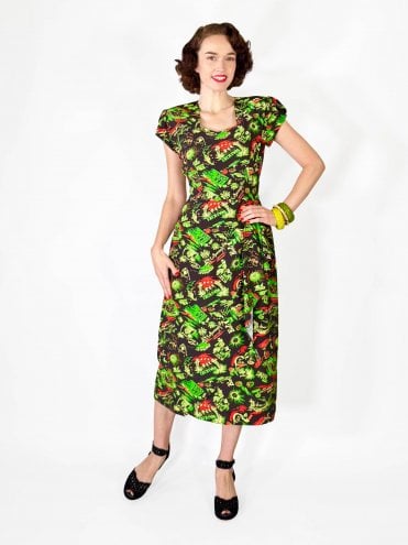 Gloria 1940s Dress Motel Brown