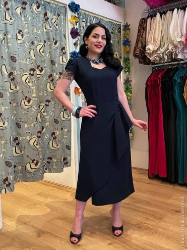Gloria 1940s Dress Navy
