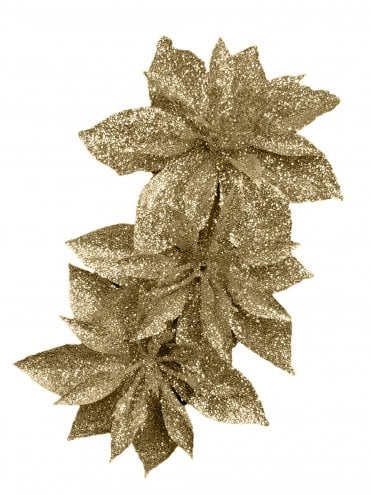 Gold Glitter Triple Poinsettia Hair Flower