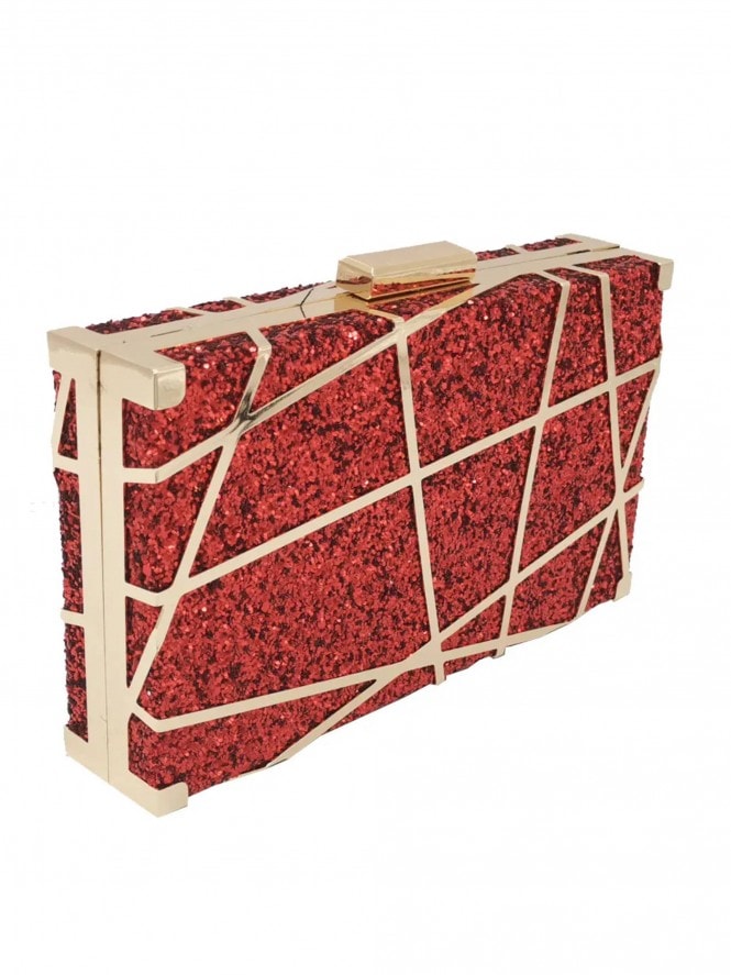 Gold Ribbon Eve Clutch Handbag Red