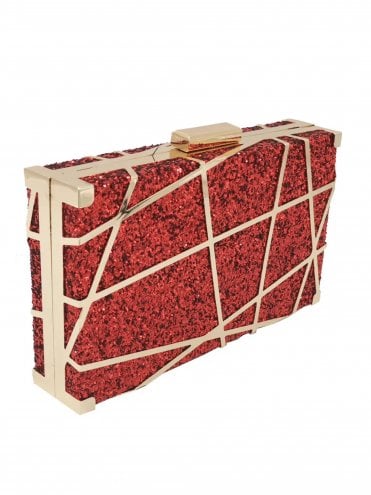 Gold Ribbon Eve Clutch Handbag Red