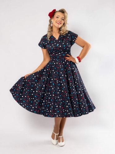 Grace Dress Multi Spot Navy