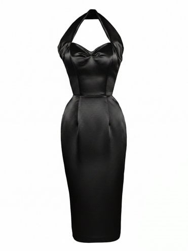 Halterneck Pencil Dress Duchess Black