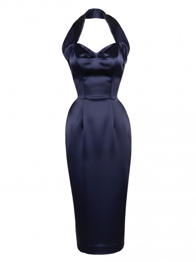 Halterneck Pencil Dress Duchess Navy
