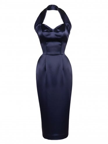 Halterneck Pencil Dress Duchess Navy