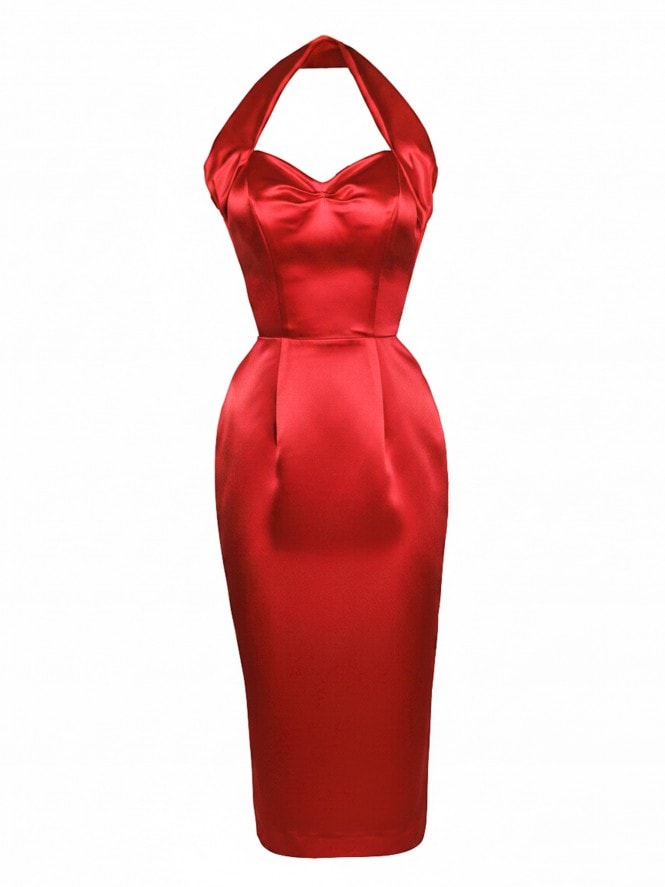 Halterneck Pencil Dress Duchess Red