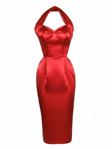 Halterneck Pencil Dress Duchess Red