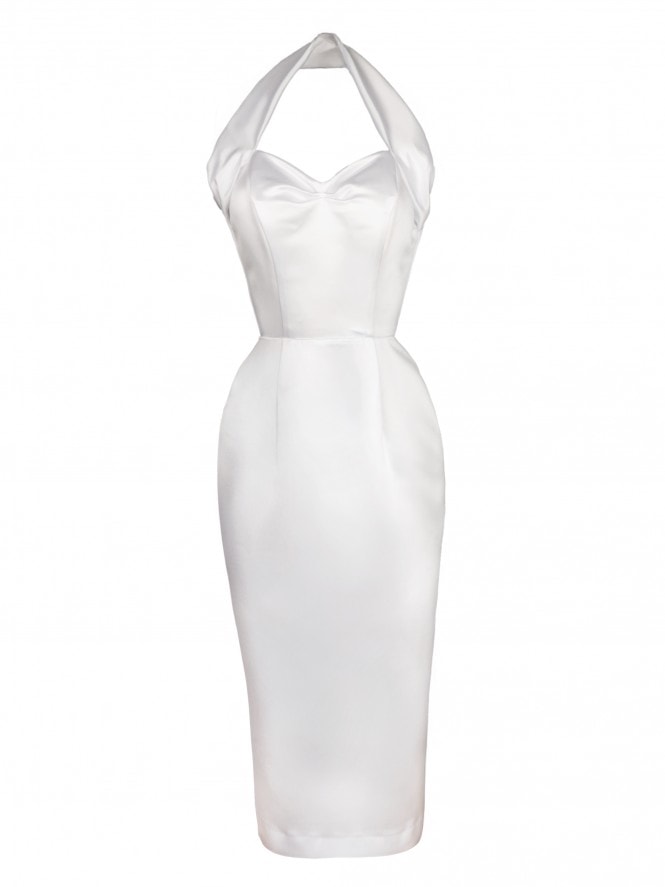 Halterneck Pencil Dress Duchess White