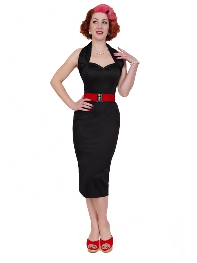 Halterneck Pencil Dress Sateen Black