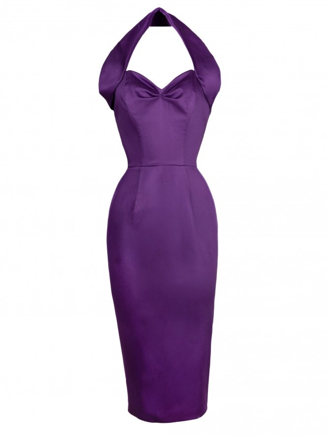 Halterneck Pencil Dress Sateen Purple