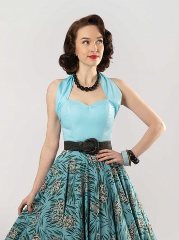 Halterneck Top Sky Blue Cotton