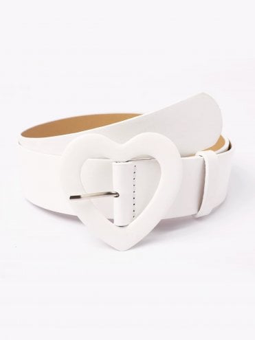 Heart Buckle Belt White
