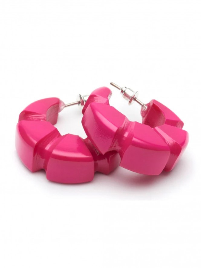 Iris Pink Heavy Carve Fakelite Hoop Earrings