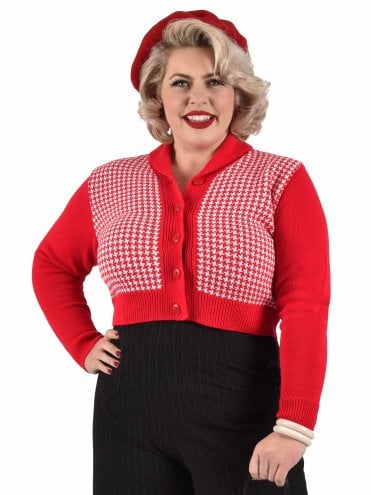 Jenny Cardigan Houndstooth Red