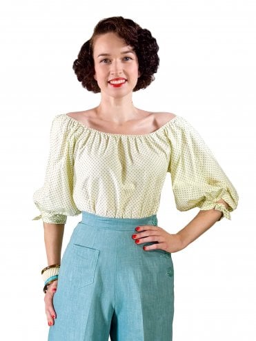 Jessica Peasant Top Blue Spot