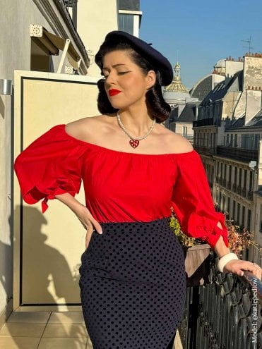 1940s-50s-1950s-Vivien-of-Holloway-Best-Vintage-Reproduction-Rockabilly-Swing-Pinup-Cotton-Peasant-Top-Red