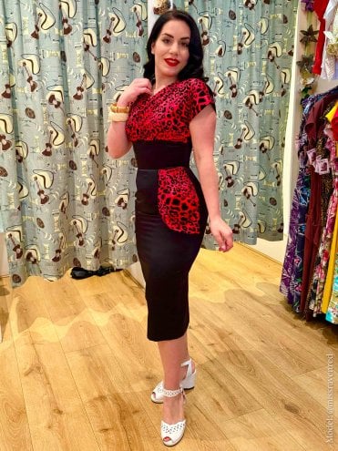 50s-1950s-Vivien-of-Holloway-Best-Vintage-Reproduction-Jezebel-Pencil-Wiggle-Wrap-Dress-Black-Red-Leopard-Animal-Hollywood-Pinup