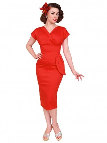 50s-1950s-Vivien-of-Holloway-Best-Vintage-Reproduction-Jezebel-Pencil-Wiggle-Wrap-Dress-Red-Cotton-Sateen-Hollywood-Pinup