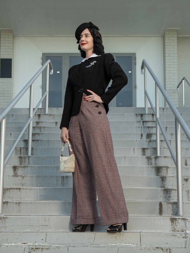 Katharine Trousers Black Red Dogtooth