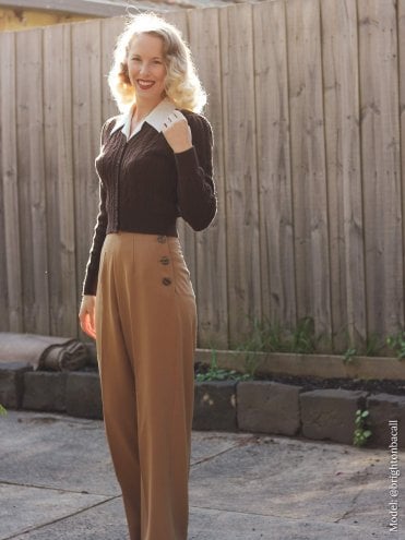 40s-1940s-Vivien-of-Holloway-Best-Vintage-Reproduction-Swing-Trousers-Rockabilly-Swing-Pinup-Wide-Leg-Soft-Brown-Beige-Caramel