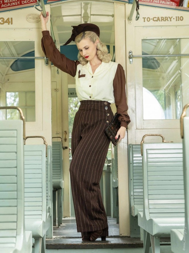 Katharine Trousers Chestnut Pinstripe