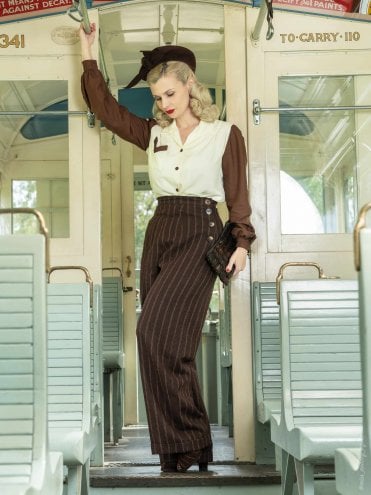Katharine Trousers Chestnut Pinstripe