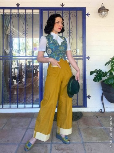 40s-1940s-Vivien-of-Holloway-Best-Vintage-Reproduction-Swing-Trousers-Rockabilly-Swing-Pinup-Wide-Leg-Denim-Mustard-Jean
