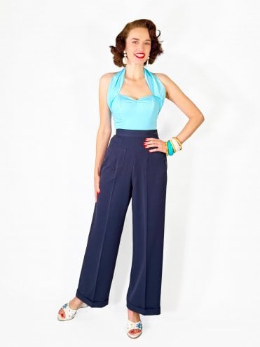 40s-1940s-Vivien-of-Holloway-Best-Vintage-Reproduction-Swing-Trousers-Rockabilly-Swing-Pinup-Wide-Leg-Soft-Navy