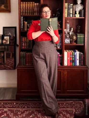 Katharine Trousers Small Herringbone Red