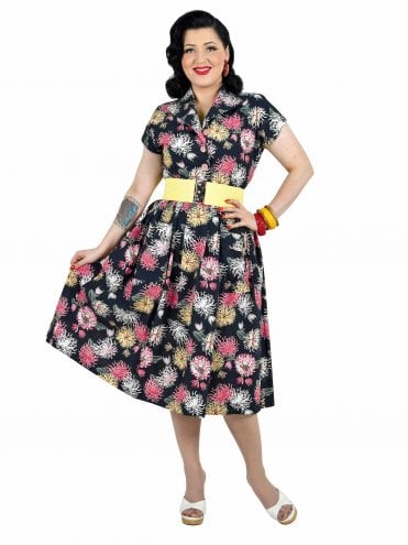 40s-1940s-50s-1950s-Vivien-of-Holloway-Best-Vintage-Reproduction-Swing-Rockabilly-Pinup-Kitty-Day-Dress-Black-Floral-Print