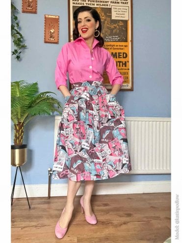 50s-1950s-Vivien-of-Holloway-Best-Vintage-Reproduction-Rockabilly-Swing-Pinup-Cotton-Kitty-Skirt-cover-girl-novelty-pockets-barbie