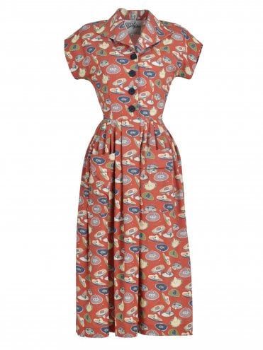 40s-1940s-50s-1950s-Vivien-of-Holloway-Best-Vintage-Reproduction-Swing-Rockabilly-Pinup-Kitty-Day-Dress-Mexican-Novelty-Sombrero-Rust-Print