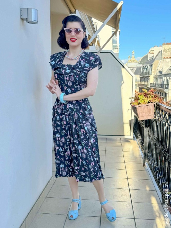Lana 1940s Dress Paris Black